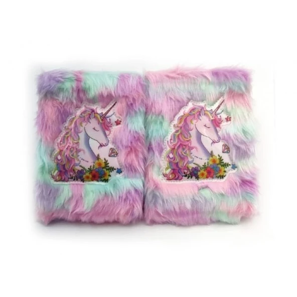 Çiçekli Unicorn Tasarımlı Peluş Hatıra Defteri ürün görseli 1