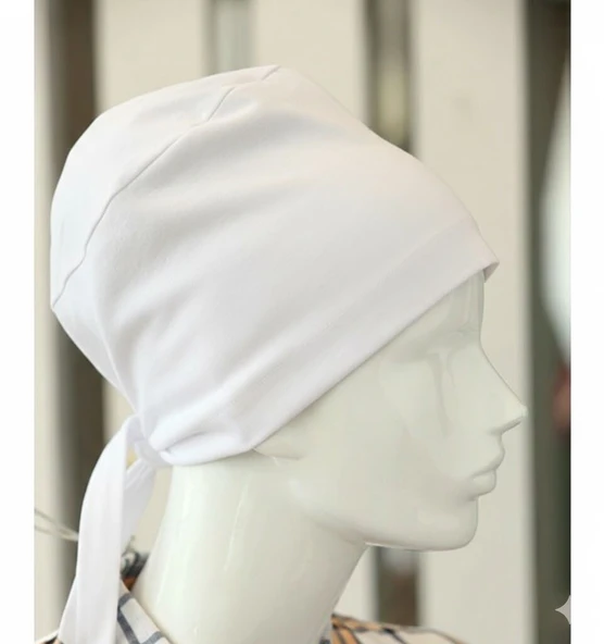 Bağlamalı Tesettür Bone - Bağlamalı Bandana Beyaz 5 Adet ürün görseli 1