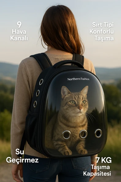 northern fashion Kedi Taşıma Çantası Siyah El Ve Sırt Çantası 9hava Kanalı Kedi Taşıma Çantası File ürün görseli 1