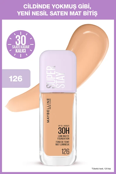MAYBELLİNE NEW YORK Super Stay Lumi Matte Fondöten - 126 ürün görseli 1