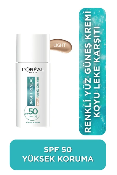 L'OREAL PARİS Bright Reveal Spf 50+ Koyu Leke Karşıtı Renkli Fluid Günlük Yüz Güneş Kremi 50ml - Light ürün görseli 1