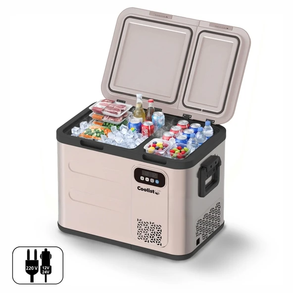 Coolist CLK50D 12/24V/220Volt 49 Litre Çift Bölmeli Outdoor Kompresörlü Bluetooth Bağlantılı Oto Buzdolabı ürün görseli 1