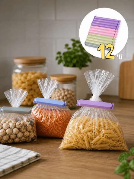Beylini 12'li Pratik Poşet Kıskacı Mühür Klipsi Sızdırmaz Ambalaj ve Torba Kapatma Aparatı Pratik Poşet Ağzı Kapatıcı ürün görseli 1