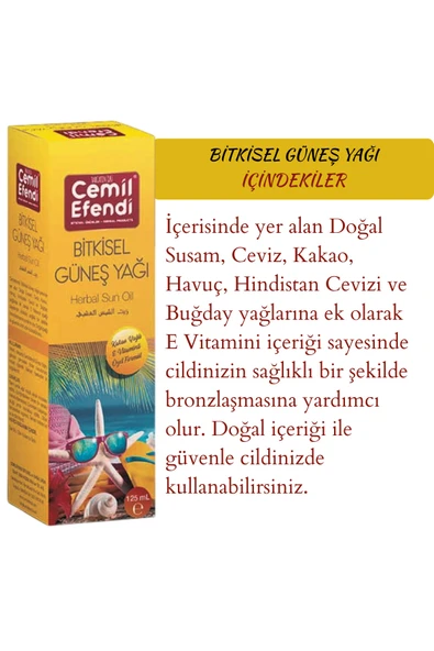 CEMİLEFENDİ Güneş Yağı 125 ml Bitkisel - Resim 4