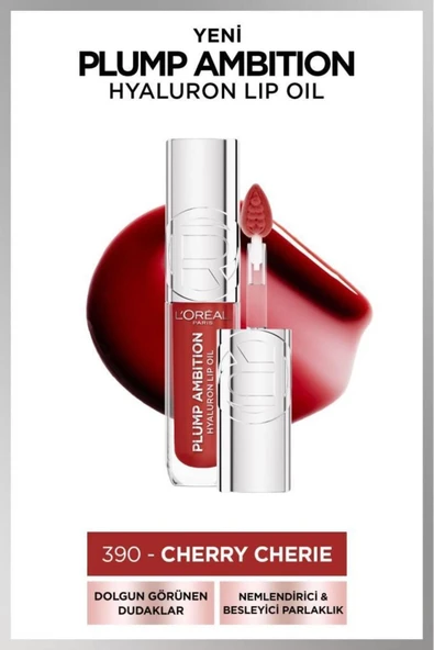 L'OREAL PARİS Plump Ambition Hyaluron Lip Oil Besleyici ve Nemlendirici Dudak Parlatıcısı - 390 Cherry Cherie ürün görseli 1