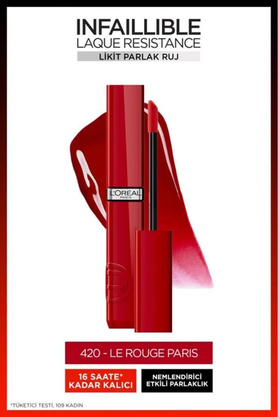 L'OREAL PARİS Infaillible Laque Resistance Likit Parlak Ruj - 420 Rouge Paris ürün görseli 1