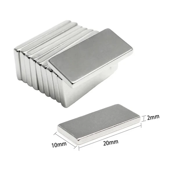 100 Adet 20x10x2 mm Neodyum Mıknatıs Köşeli Magnet N35 Nikel Kaplama Güçlü Kaliteli Dayanıklı ürün görseli 1