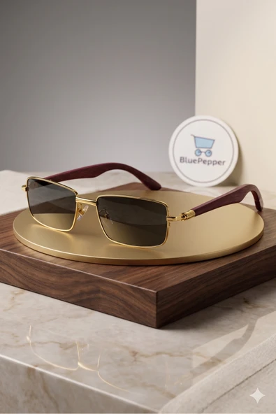 BluePepper DİKDÖRTGEN MODEL MASKÜLEN YENİ SEZON ALTIN ÇERÇEVELİ GÜNEŞ GÖZLÜĞÜ UNISEX GÖZLÜK ürün görseli 1