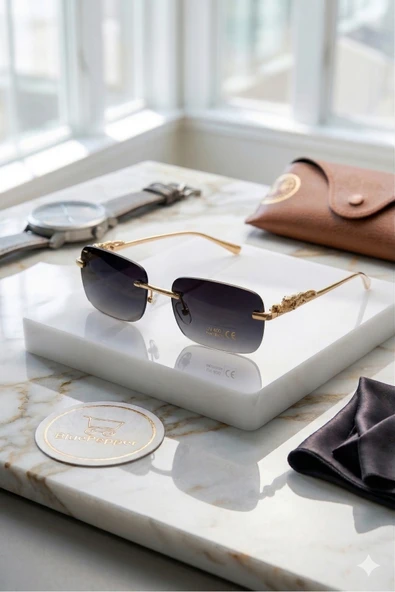BluePepper CARETL | Aslan Detaylı Yeni Model Güeş Gözlüğü Metal Dikdörtgen Çerçeve Gözlük Gold Detaylı Unisex ürün görseli 1