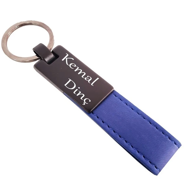 Lacivert Deri Metal Anahtarlık - Resim 2