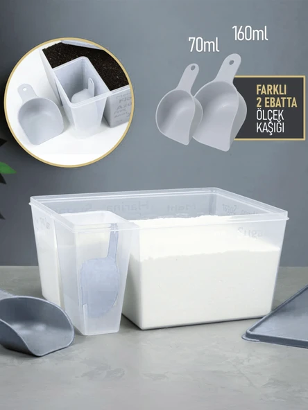 Beylini 6.5 Litre Kapaklı Saklama Kabı Ölçü Kaşıklı Un Şeker Deterjan Bakliyat Erzak Tahıl Çok Amaçlı Saklama Taşıma Kutusu ürün görseli 1