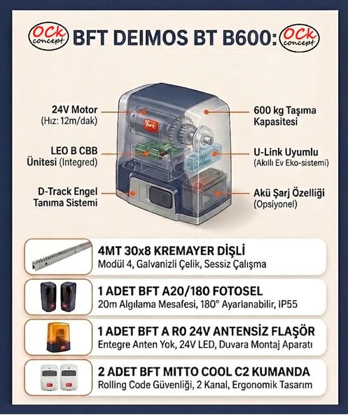 BFT Deimos BT B600 Yanakayar Bahçe Garaj Kapı Motor Seti - Resim 2