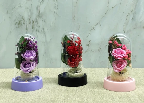 Işıklı Müzikli Romantik Fanus Tekli Gül - Resim 2