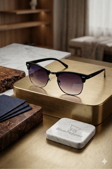BluePepper KLASİK MODERN ÇERÇEVE SİYAH GÜNEŞ GÖZLÜĞÜ SİYAH CAMLI UNISEX GÖZLÜK ŞIK TASARIM ürün görseli 1