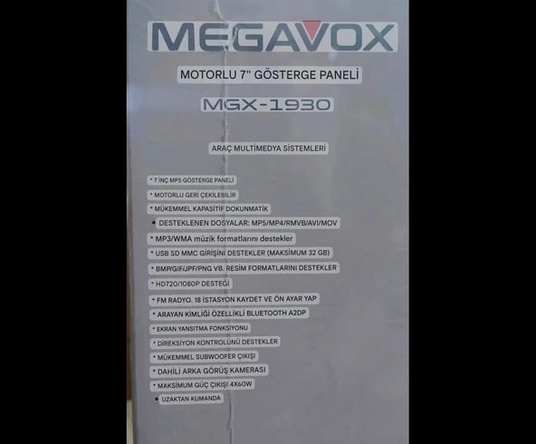 MEGAVOX MGX-1930 MOTORIZED 7"INDASH TEYP - Resim 2