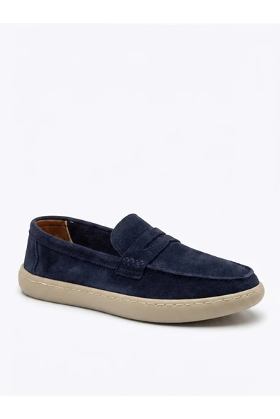 ABA0251 %100 İçi Dışı Hakiki Deri Erkek Lacivert Süet Casual Loafer Kauçuk Rahat Taban Dikişli Ayakkabı ürün görseli 1