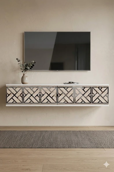 TDA1238BTS AREX Duvara Montaj Tv Sehpası Beyaz-Traverten-Silver 120cm ürün görseli 1
