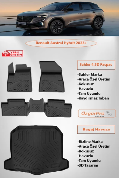 Sahler Renault Austral Hybrit 2023  ve Sonrası 4.5D Paspas Rizline Bagaj Havuzu ALT Kademe ürün görseli 1