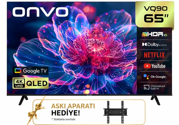 ONVO 65VQ90F3UA 65inc 165 cm 4K UHD  Google Smart QLED TV + Duvar Askı Aparatı Hediye ürün görseli 1