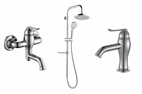 GPD Tepe Duş Seti Ve Tauro Banyo Ve Lavabo Bataryası MBB150-MLB150-DST19-2 ürün görseli 1