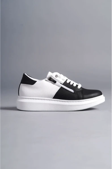 ASLW155 Warrior Bağcıklı ve Fermuarlı Cilt Erkek Günlük Sneaker Ayakkabı CBT - Beyaz/Siyah ürün görseli 1