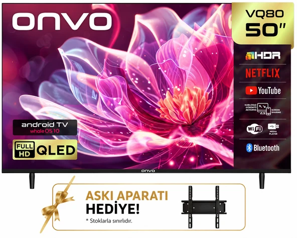 Onvo 50VQ80F2FA 50'' 127 Ekran Uydu Alıcılı Full HD WhaleOS QLED TV + Dreamstar Tv Duvar Askı Aparatı ürün görseli 1