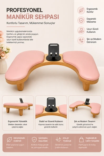 Manikür Sehpası Telefon Tutacaklı U Tipi Sehpa - Tırnak, El & Kol Dayama Standı - Nail Art & Protez Tırnak Çalışma ürün görseli 1