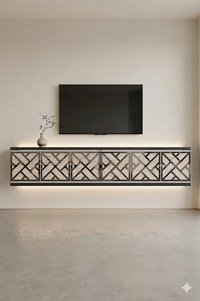 TDA1238ATS AREX Duvara Montaj Tv Sehpası Antrasit-Traverten-Silver 120cm ürün görseli 1