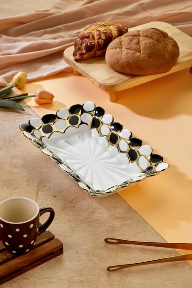 Cooker 30 cm Porselen Dikdörtgen Sunumluk Dekoratif Kase CKR3838 ürün görseli 1