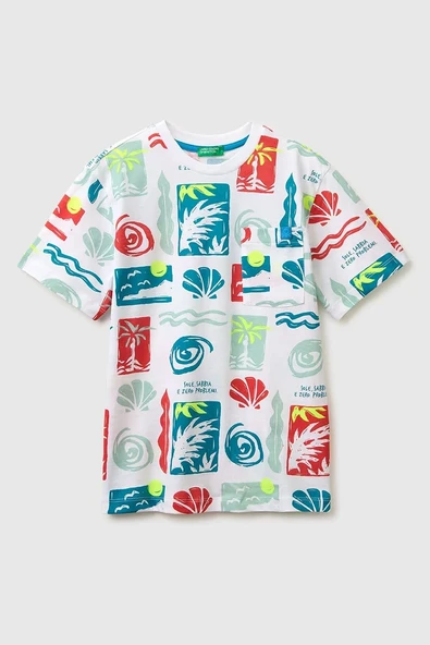 United Colors of Benetton Erkek Çocuk Logo Etiket Detaylı Tamamı Baskılı T-Shirt Mix 6-14 Yaş ürün görseli 1