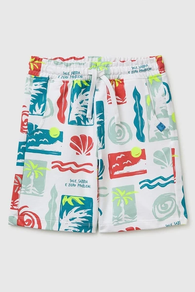 United Colors of Benetton Erkek Çocuk Beli Lastikli Relaxed Fit Bermuda Şort Beyaz Mix 6-9 Yaş ürün görseli 1