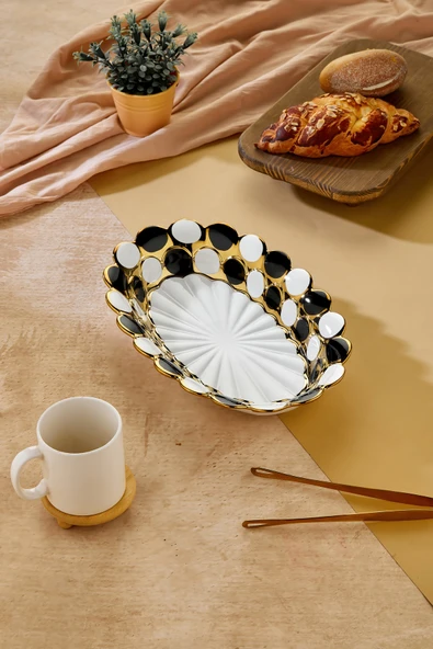 Cooker 36 cm Porselen Oval Sunumluk Dekoratif Kase CKR3839 ürün görseli 1