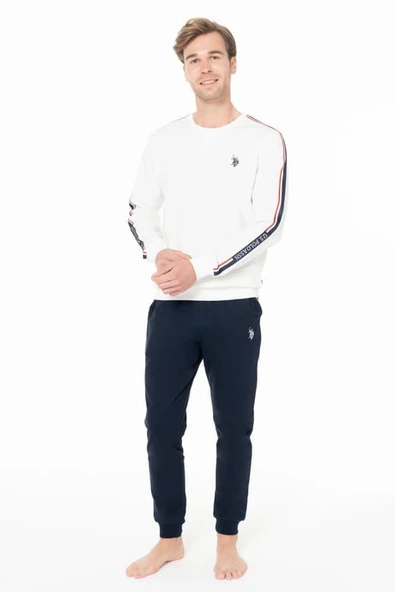 Erkek Bisiklet Yaka Uzun Kollu Pijama Takımı S26942 BANTLI PAÇA ürün görseli 1