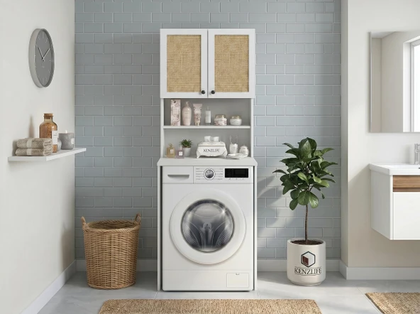 Kenzlife çamaşır makinesi dolabı hayzum mat beyaz 180*066*55 jut kare kapak MDF gövde ürün görseli 1