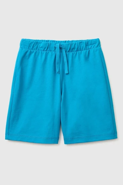 United Colors of Benetton Erkek Çocuk Logo İşleme Detaylı Yan Cepli Bermuda Şort Mavi  6-14 Yaş ürün görseli 1