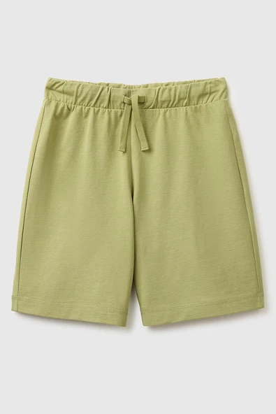 United Colors of Benetton Erkek Çocuk Logo İşleme Detaylı Yan Cepli Bermuda Şort Haki  6-14 Yaş ürün görseli 1