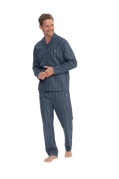 U.S. Polo Assn. Erkek Uzun Kollu Boydan Patlı Dokuma Eşofman Pijama Takımı S25850 ürün görseli 1