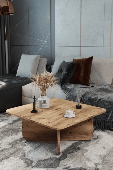 Baksan Mirael Çam Dokulu Kare Orta Sehpa – 73*73cm Minimal Modern Tasarım ürün görseli 1