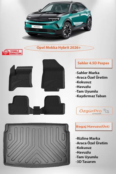 Sahler Opel Mokka Hybrid 2026 ve Sonrası 4.5D Paspas ve 3D Rizline ÜST Bagaj Havuzu Siyah ürün görseli 1