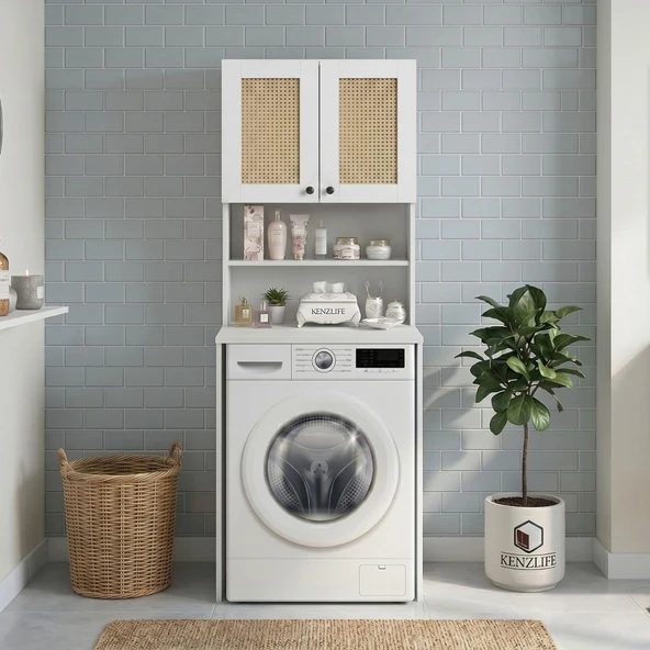 Kenzlife çamaşır makinesi dolabı hayzum mat beyaz 180*066*55 hazeran kare kapak suntalam gövde ürün görseli 1