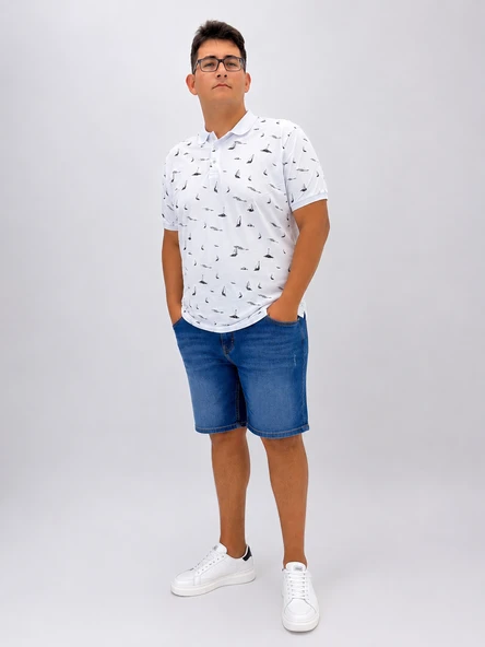 Büyük Beden Polo Yaka Düğmeli Yelken Figür Baskılı Erkek Tshirt ürün görseli 1