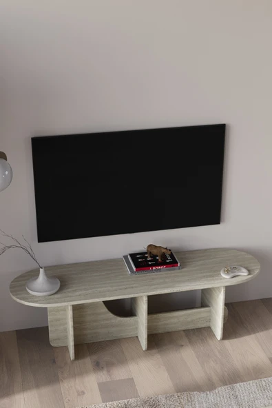 Baksan Liora Tv Sehpası 180cm Traverten Dokulu Bohem Tv Ünitesi ürün görseli 1