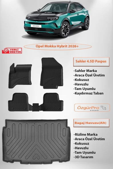 Sahler Opel Mokka Hybrid 2026 ve Sonrası 4.5D Paspas ve 3D Rizline ALT Bagaj Havuzu Siyah ürün görseli 1