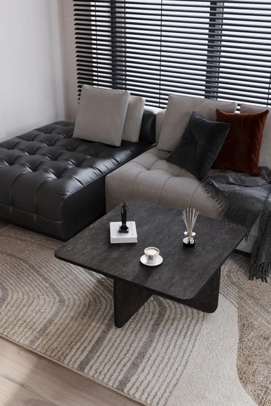 Baksan Mirael Siyah Kartal Dokulu Kare Orta Sehpa – 73*73cm Minimal Modern Tasarım ürün görseli 1