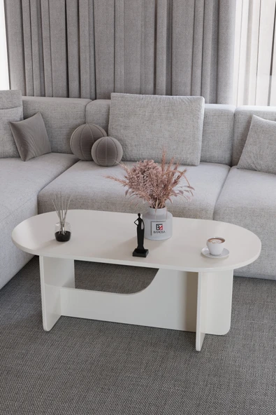 Baksan Liora Bej Oval Orta Sehpa – 104*54cm Minimal Modern Tasarım ürün görseli 1