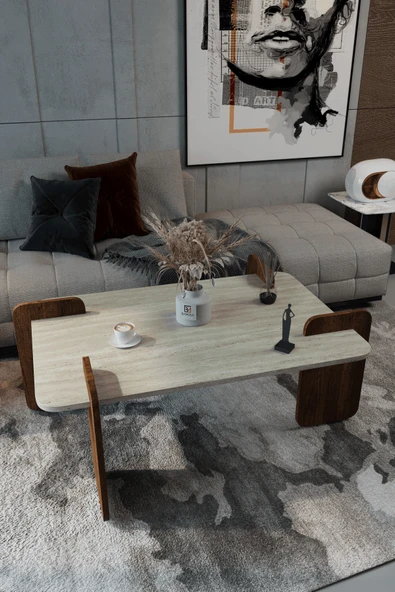 Baksan Norex Traverten Dokulu Oval Orta Sehpa – 104*54cm Minimal Modern Tasarım ürün görseli 1