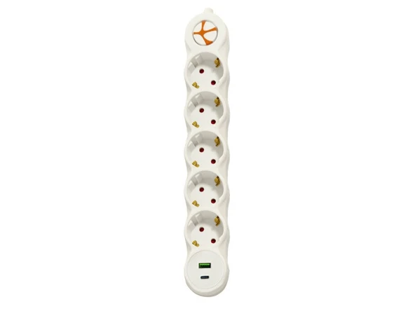 Tunçmatik TSK19059 Powerstrip Beşli Anahtarlı 1,5 Metre Grup Priz TYPEC+USB ürün görseli 1