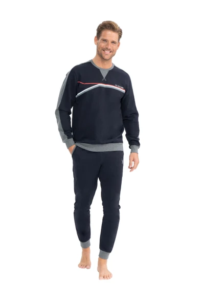 U.S. Polo Assn. Erkek Uzun Kollu Yuvarlak Yaka İki İplik Eşofman Pijama Takımı S25813 ürün görseli 1