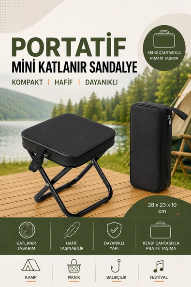Katlanır Mini Kamp Sandalyesi Hafif El Çantası Boyutunda Portatif Taşınabilir Piknik Taburesi ürün görseli 1