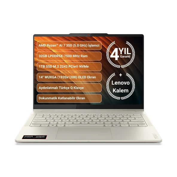 Lenovo Yoga 7 2-in-1 14AKP10 AMD Ryzen AI 7-350 32GB 1TB SSD 14"WUXGA OLED Dokunmatik FeeDOS Copilot 83JR00ADTR ürün görseli 1